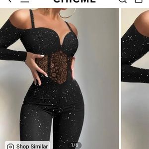 Glitter Cold Shoulder Contrast Lace Corset Jumpsuit